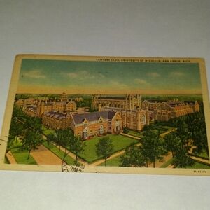Linen postcard depicting the lawyers club University of Michigan Ann arbor Michi